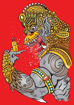 印尼巴厘岛日本美国传统文化元素插画