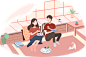 午后情侣居家休闲看书场景