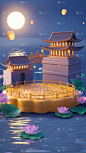中秋节通用3D中秋展台延展背景