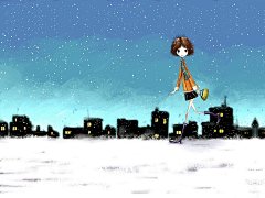 雪天散步可爱女生壁纸【漂亮的韩国插画可爱电脑壁纸】