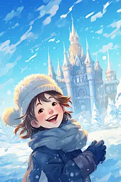 寒冷东北冬季游学旅游插画