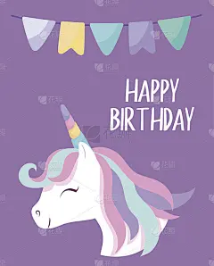 happy birthday card with cute head unicorn