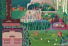 #作品集排版# 插画设计# 地图是很难做到完美的，又要有指示性的目的，也要看着美观，净化眼球～by:Claudia Bordin ​​​​