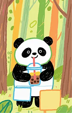 可爱森林大熊猫奶茶插画