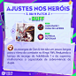 Photo by Honor of Kings Brasil on November 08, 2023. May be a meme of text that says 'AJUSTES NOS HERÓIS I 08/11 PATCH BUFF BUFF HABILIDADE ONDA DE LÁPIDES BUFF SUPREMA REFORJAR As recargas de Gan & Mo são um pouco longas para o ritmo do combate no Ki