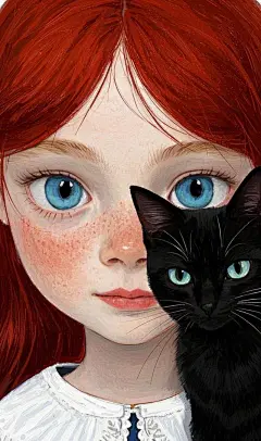 酒红色头发的外国小女孩淡蓝色的眼眸脸