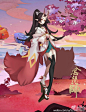 #百绘罗衣# #阴阳师手游# #桃花妖# 终于磨完了桃花妖皮肤，碧桃新妆，最大的难点在于想名字和设计来源。 ​