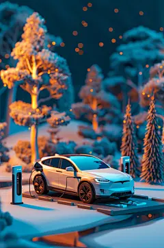 AI数字艺术3D立体新能源汽车节能环保插画模型