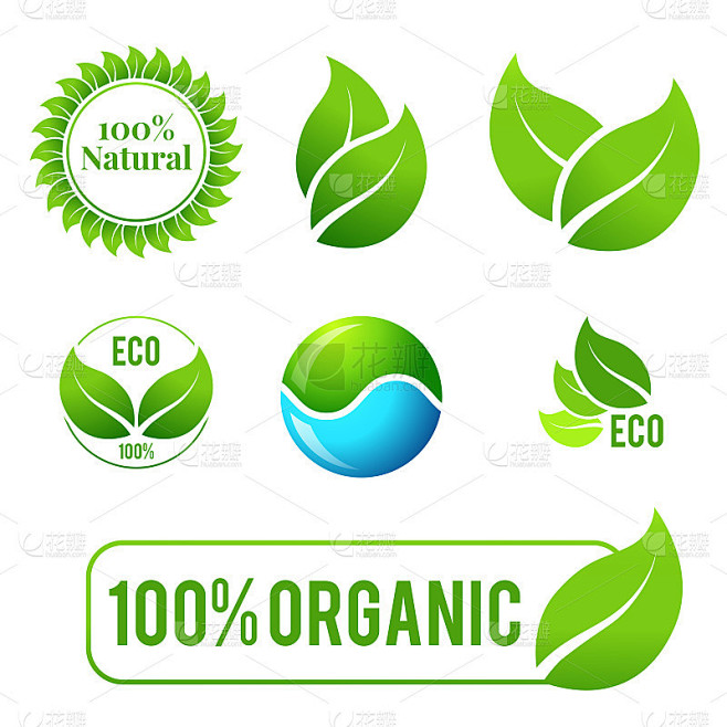 有机天然生物标签设置图标