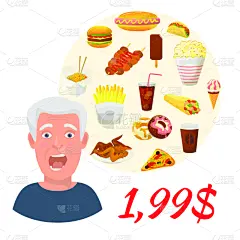绘画插图,个性,矢量,不健康食物,快餐,抵押文件,菜单,苏打,传单,烤的