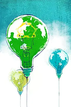 手绘绿色环保保护地球卡通插画