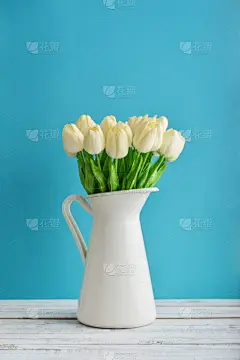 郁金香,白色,花束,水壶,贺卡,复活节,珐琅,清新,法国,浪漫