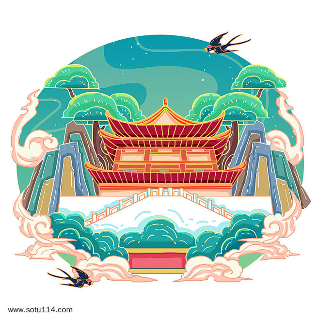 西安中国风国画风格钟楼 中式建筑 屋檐 ...