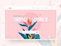 Event website header colors menu login booking landing page summer retro illustration leaves tropical header event