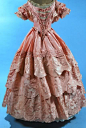 Pink ruffled ball gown, 1850s (Reminds me of Kaylee's dress in Shindig): 