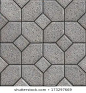 Gray Granular Pavement of Four Hexagons Around the Square. Seamless Tileable Texture.