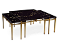 Three piece Migration Cocktail Table in black glass and antique gold finished metal