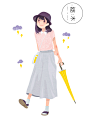 A set of illustration of LIM the clothing brand. : A set of illustrations for LIM the clothes brand.The theme is “A pleasant travel”. So I choose two scenario：thunderstorm&rainy，and this girl is collecting those bad weather with pleasant.For me, I lov