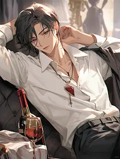 红酒与白衬衫 | 动漫男生头像壁纸插画素材