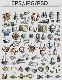 精品航海船上生活创意卡通手绘涂鸦商业插画PNG广告设计矢量素材-淘宝网