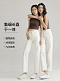 理想裤嬉皮少女三防白色牛仔裤女2024秋冬加绒九分直筒烟管小个子-tmall.com天猫