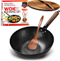 Amazon.com: Gold Dragon Heritage Edition Carbon Steel Wok Set with Lid and Spatula | Nonstick Wok Stir-Fry Pan | Flat Bottom Wok with Lid | Traditional Chinese Wok for Electric or Gas Stovetops | 12.5 in.: Home & Kitchen