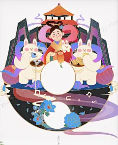 圆形创意大气中秋节商业插画设计