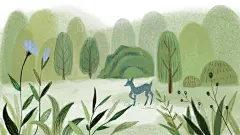 树木简约时尚清新手绘森林风景插画