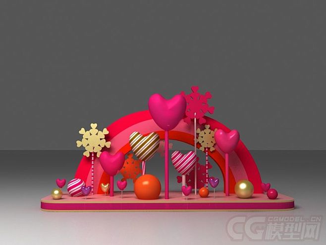 橱窗展柜展厅，商场室内可爱心彩虹点位-C...