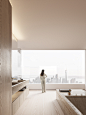 Luxuriously Minimalist Interior With Chic Limestone Accents : A luxurious minimalist home interior with limestone accents. Featuring an open plan living space with breathtaking city views, and luxe bedroom inspiration.[主动设计米田整理]
