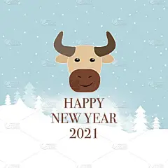 可爱的卡通牛2021年圣诞海报，贺卡，头像，新网站