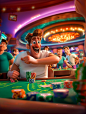 3d cartoon rendering of person playing in a casino