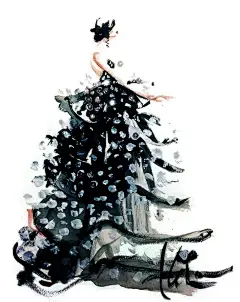 来自美国画家Katie Rodgers的礼服插画作品，擅长运用水彩搭配闪粉、蕾丝、水钻、亮片等小物件画出一些时尚的服装插画。 手绘礼服