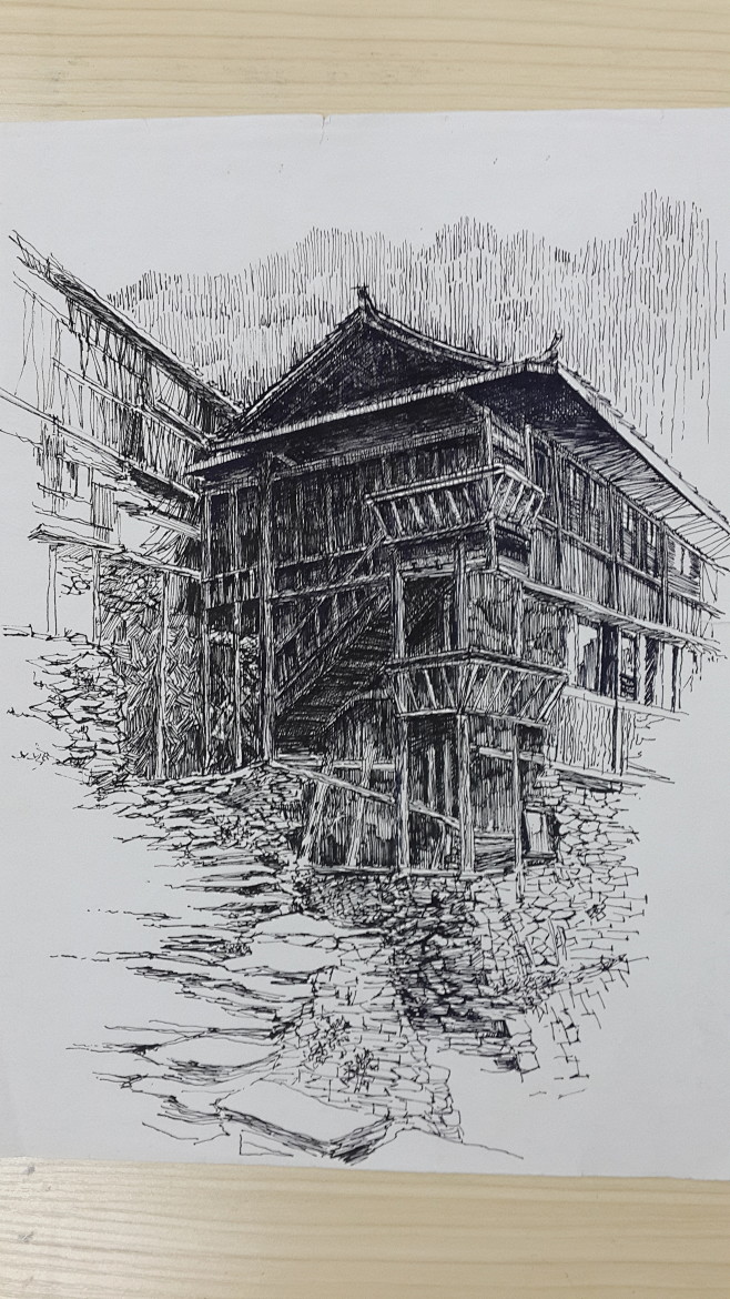 钢笔画建筑风景写生