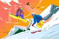 扁平风滑雪插画 - 小红书搜索