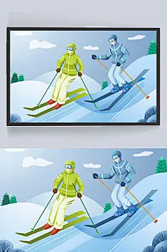 冬奥会雪山滑雪运动冬季插画