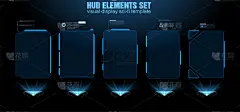 未来的矢量HUD界面屏幕设计。数码插图的编号标题。HUD UI GUI未来的用户界面屏幕元素设置。高