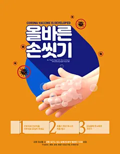 韩国橙色正确洗手医疗海报