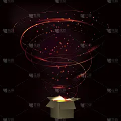 魔盒。魔盒与龙卷风烟花。带圆形等离子体爆炸的魔盒。有闪光的魔术盒。装满红色魔法的盒子。魔盒咒语。迷人