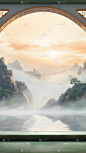 通用电商传统中国风中式自然山树场景背景