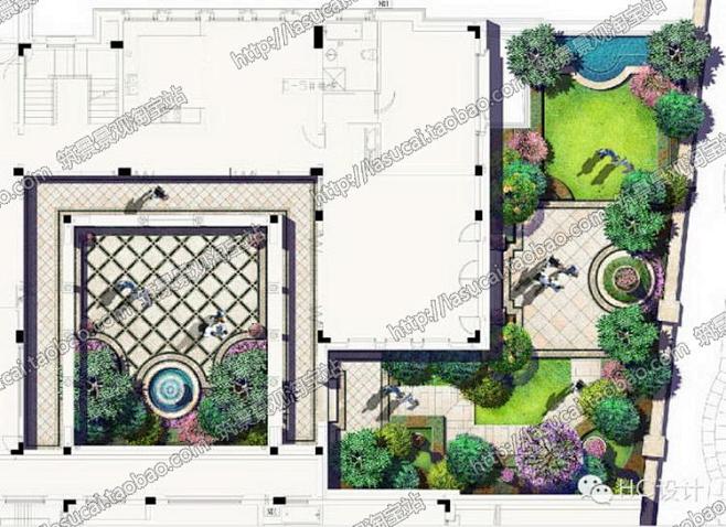 园林景观规划设计别墅庭院花园彩色平面图总...