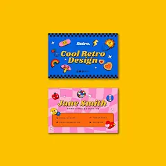 PSD手绘70年代美学名片模板