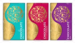 色彩缤纷的巧克力棒包装设计在抽象的风格。矢量豪华模板与装饰元素。可用于背景和壁纸。非常适合食品和饮料