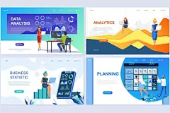 %name 数据统计分析主题扁平化设计着陆页概念插画 Set of Landing Page Templates Flat Concept