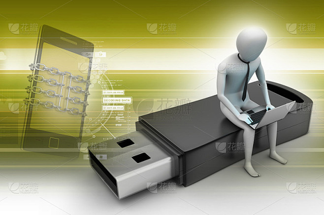 3d人和笔记本电脑坐usb