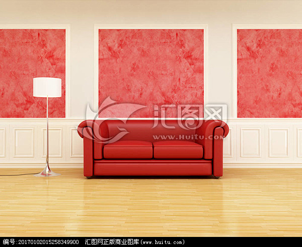 红色经典沙发在复古的内部