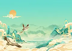 国风山水自然意境背景插画图片下载