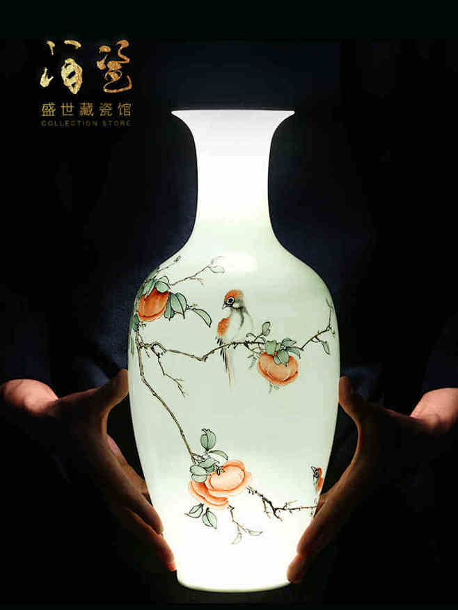景德镇陶瓷器手绘粉彩新中式花瓶