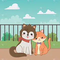 猫,狗,式样,卡通,可爱的,宠物,自然,多样,环境,图像