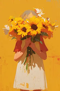 AI数字艺术夏季夏天向日葵人物插画-众图网